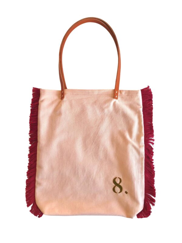 Sac cabas à franges et broderie personnalisable - rose pêche – Image 2